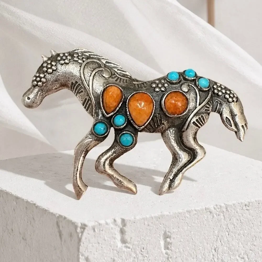 Spiny Oyster Turquoise Wild Horse Ring Sterling Silver Size 9 Boho For Her .925
